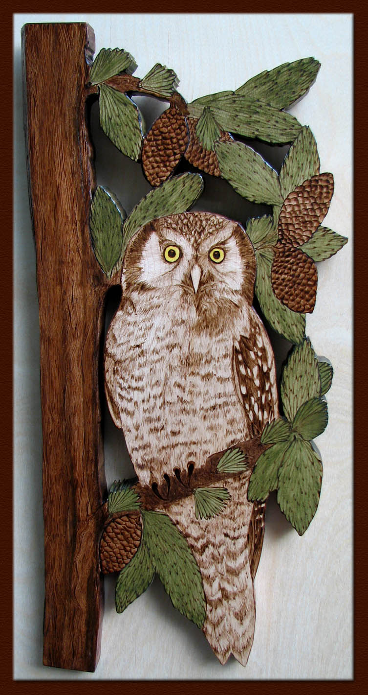 hawk owl tanja sova pyrography 